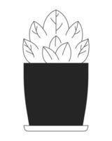 Small shrub potted black and white 2D line cartoon object. Evergreen plant indoor houseplant miniature bush isolated vector outline item. Dwarf shrub in pot monochromatic flat spot illustration