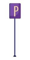 Parking sign pole 2D linear cartoon object. Urban road portable sign stand isolated line vector element white background. Regulation, navigation. Roadsign for vehicle cars color flat spot illustration