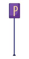 Parking sign pole 2D linear cartoon object. Urban road portable sign stand isolated line vector element white background. Regulation, navigation. Roadsign for vehicle cars color flat spot illustration