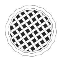 Refreshing summer pie crust top view black and white 2D line cartoon object. Rustic baked goods dessert isolated vector outline item. Berries pastry. Homemade cake monochromatic flat spot illustration