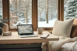 home office on winter AI Generated photo