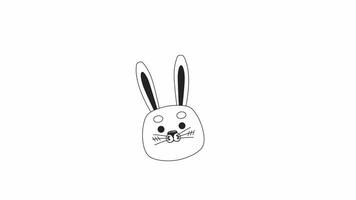 Cute rabbit swaying bw 2D character animation. March hare. Japanese usagi. Kawaii animal outline cartoon 4K video, alpha channel. Autumn festival bunny animated personage isolated on white background video