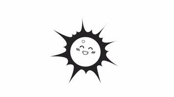 grinsend Sonne Kopf bw 2d Charakter Animation. Glück zahnig Lächeln Sonnenschein Gliederung Karikatur 4k Video, Alpha Kanal. Sommer- Wärme. lächelnd sonnig animiert Persönlichkeit isoliert auf Weiß Hintergrund video