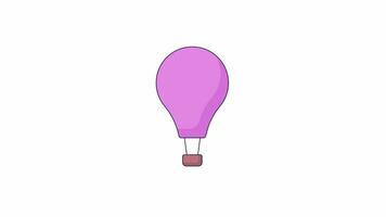 Floating hot air balloon line 2D object animation. Airship transportation flat color cartoon 4K video, alpha channel. Entertainment. Aerial flight. Transportation sky animated item on white background video