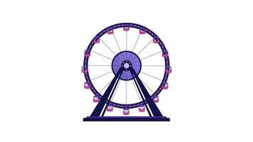 Fairground ferris wheel ride line 2D object animation. Park amusement roundabout flat color cartoon 4K video, alpha channel. Recreational observation wheel animated item on white background video