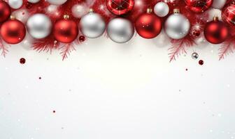 Christmas border with a free space in-center. White and red color theme AI Generated photo