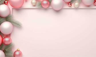 Navidad marco frontera ligero rosado antecedentes ai generado foto