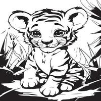baby tiger coloring page vector