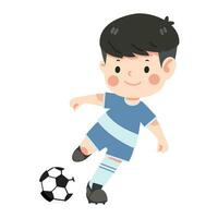 Kid child boy playing soccer kicking the football vector