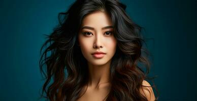 Asian girl with long hair on isolated background - AI generated image photo