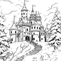un grandioso Nevado castillo en un invierno vector