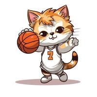 gato jugar baloncesto vector