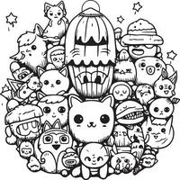 super kawaii cute coloring page vector