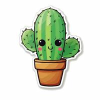 kawaii cactus on white background vector sticker