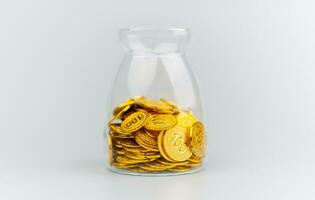 Gold coins in glass bottles, gold savings, gold market, gold stocks, high value gold coins, gold market, luxury photo