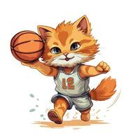 gato jugar baloncesto vector