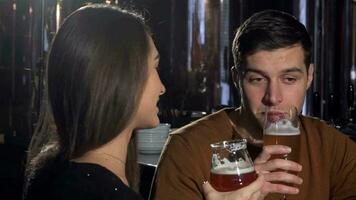 skön kvinna leende till de kamera efter klirr glasögon med pojkvän video