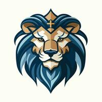 azul león con un oro corona vector