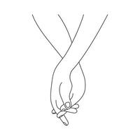 hand in hand. thin line drawing black hands. Vector illustration.