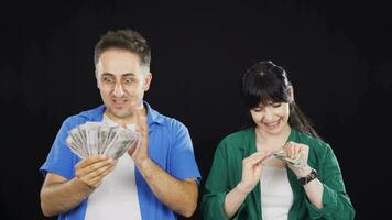 Couple loving money. video