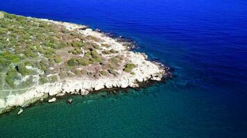 Drone flying over the coastline of the mediterranean Turkey in the summer.Mersin video