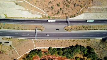 Panorama landscape of highway road between mountains. Freeway road aerial view. video