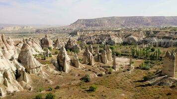 Aerial view of Love Valley at Goreme National Park in Cappadocia, Turkey video