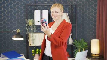 Woman making a video call on the phone.