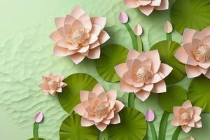 Lotus Flowers. A Shadow Box Paper Craft. Generative AI photo