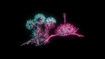 Blumen mit ein glühend Neon- bewirken animiert abstrakt Bewegung auf schwarz Hintergrund video