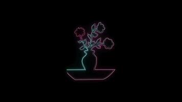 flores com uma brilhando néon efeito animado abstrato movimento em Preto fundo video