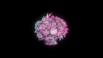 bloemen met een gloeiend neon effect geanimeerd abstract beweging Aan zwart achtergrond video