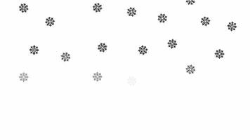 Snowflakes snowing bw 2D objects animation. Snowfall new year. Blizzard winter outline cartoon 4K video, alpha channel. Snowstorm falling snow flakes animated elements isolated on white background video