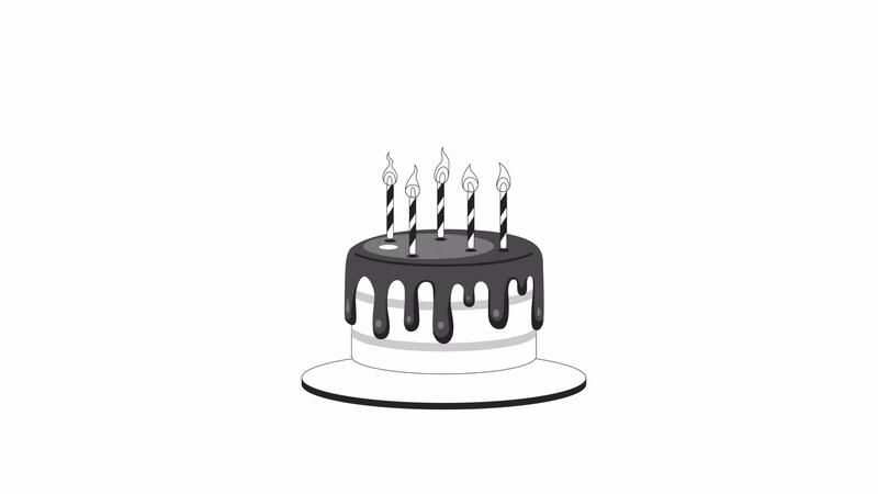 Birthday cake lit candles bw 2D object animation. Happy birthday ...