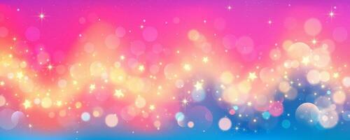 Wavy pink background. Unicorn glitter sky. Fantasy magic purple galaxy with bokeh and stars. Abstract violet kawaii backdrop. vector