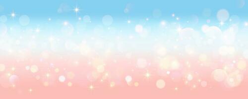 Soft light bokeh background. Pink and blue abstract gradient backdrop. Blurred cream pastel texture illustration. Smooth vector wallpaper with stars and bokeh