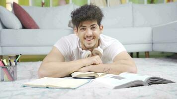 Happy male student listening to news and announcements. video