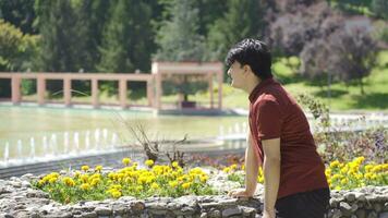 The gaze of the grieving young man. video