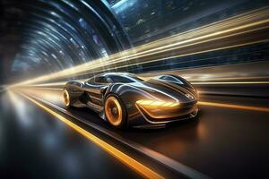 Fast Shutter Speed Creates Dynamic and Action Packed Image of Futuristic Car. AI Generative photo