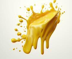 Cheese sauce splashing in the air with cheddar cheese, 3d rendering. Generative AI photo