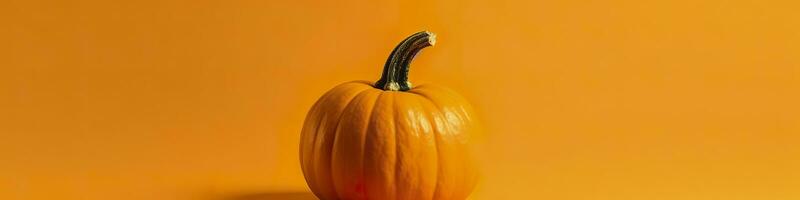 A pumpkin against a yellow background. Generative AI photo