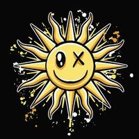 vector graffiti hand drawn smile sun designs for streetwear illustration