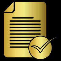 Golden document and gold check mark check mark checklist label vector