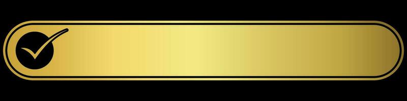 Golden check mark icon, gold certification seal vector