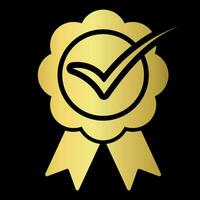 Golden check mark icon, gold certification seal vector