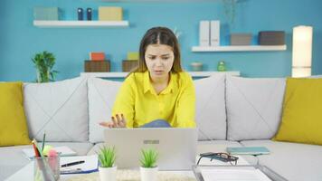 Freelance businesswoman working from home encountering problems. video