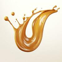 Caramel sauce, Liquid syrup splash, sugar candy caramel or melted toffee, 3d. Generative AI photo