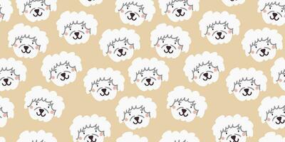 Vector seamless pattern with cute white dog faces. Dog pattern on beige background.