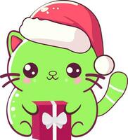 Navidad linda verde gato clipart vector