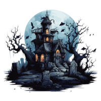 Scary Halloween House Clipart - Ai Generative png